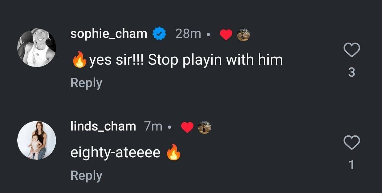 Sophie and Lindsey Cunningham’s comments under Gavin Hoffman’s Instagram post.